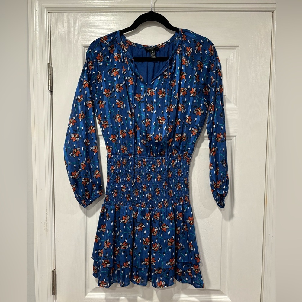 Aqua Smocked Tiered Long Sleeve Floral Dress